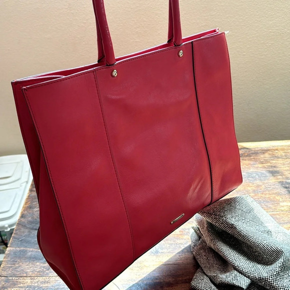 Rebecca Minkoff Poppy red Leather MAB Large Tote Shoulder Bag Portfolio NWT - Picture 11 of 16